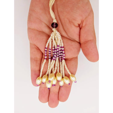 Ivory White and Purple Bead Tassels Latkan, Indian Latkans, Beaded Danglers